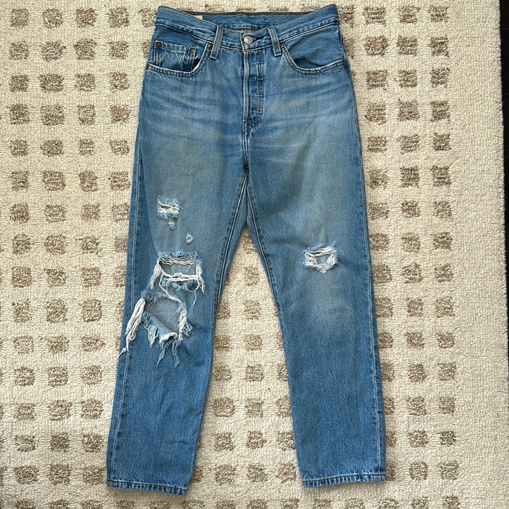 Levi's® 501® Ripped High Waist Crop Straight Leg Jeans Sansome Light 26 x 26
